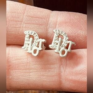 Sterling Silver iconic Dior  Logo  and cubic zirconia Earrings
